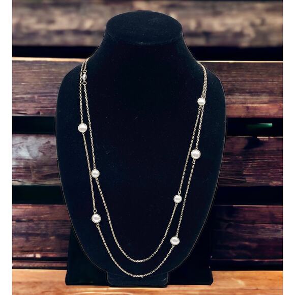 NEW Crown & Ivy Double Strand Necklace Gold-Tone Pearl 30"-32" - Picture 1 of 5